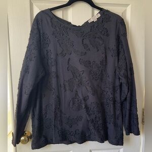 Loft Women's Black Cotton Blend Round Neck Long Sleeve Top‎ Shirt Size 16/18